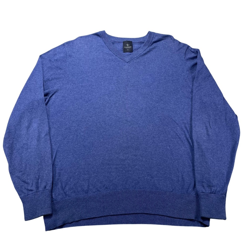 Tailorbyrd Sweater Mens Medium Blue Cotton V Neck Knit Pullover Logo Lightweight